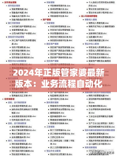 2024年正版管家婆最新版本：业务流程自动化的新选择