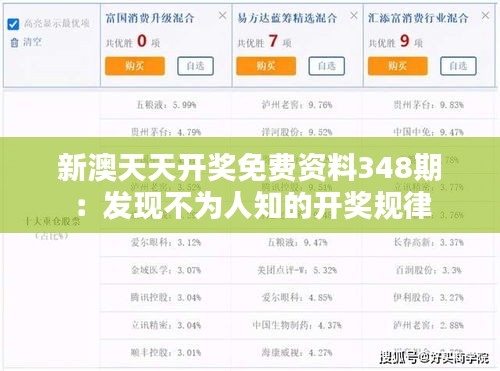 新澳天天开奖免费资料348期：发现不为人知的开奖规律