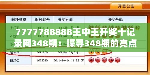 7777788888王中王开奖十记录网348期：探寻348期的亮点和趋势