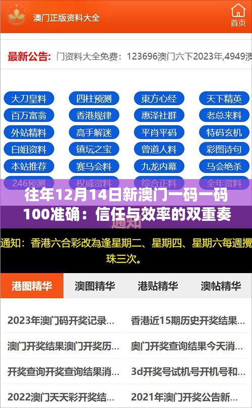 往年12月14日新澳门一码一码100准确：信任与效率的双重奏