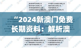 “2024新澳门免费长期资料：解析澳门的经济蓝图与商业机遇”