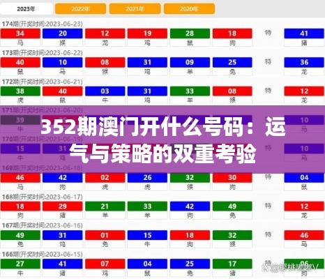 352期澳门开什么号码：运气与策略的双重考验