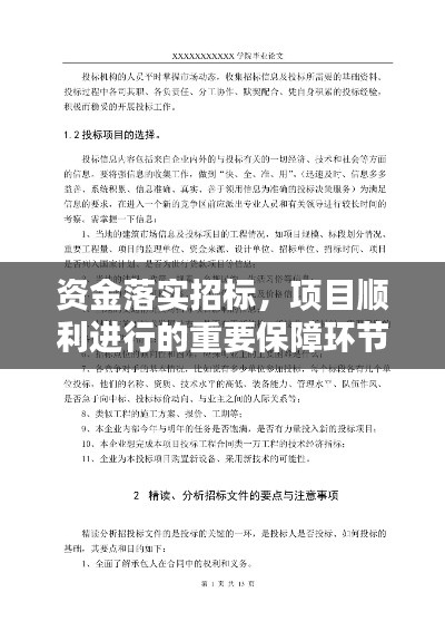 资金落实招标，项目顺利进行的重要保障环节