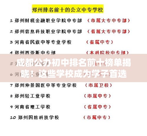 成都公办初中排名前十榜单揭晓！这些学校成为学子首选