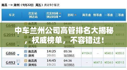 中车兰州公司高管排名大揭秘，权威榜单，不容错过！