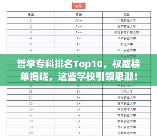 哲学专科排名Top10，权威榜单揭晓，这些学校引领思潮！