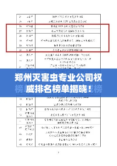 郑州灭害虫专业公司权威排名榜单揭晓！