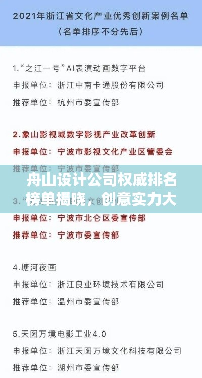 舟山设计公司权威排名榜单揭晓，创意实力大比拼！